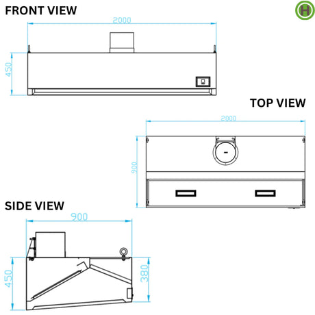 Hamoki Extraction Hood 2000mm Wide With Motor, Filters & LED Lighting -  191002 Kitchen Canopies & Cooker Hoods Hamoki   