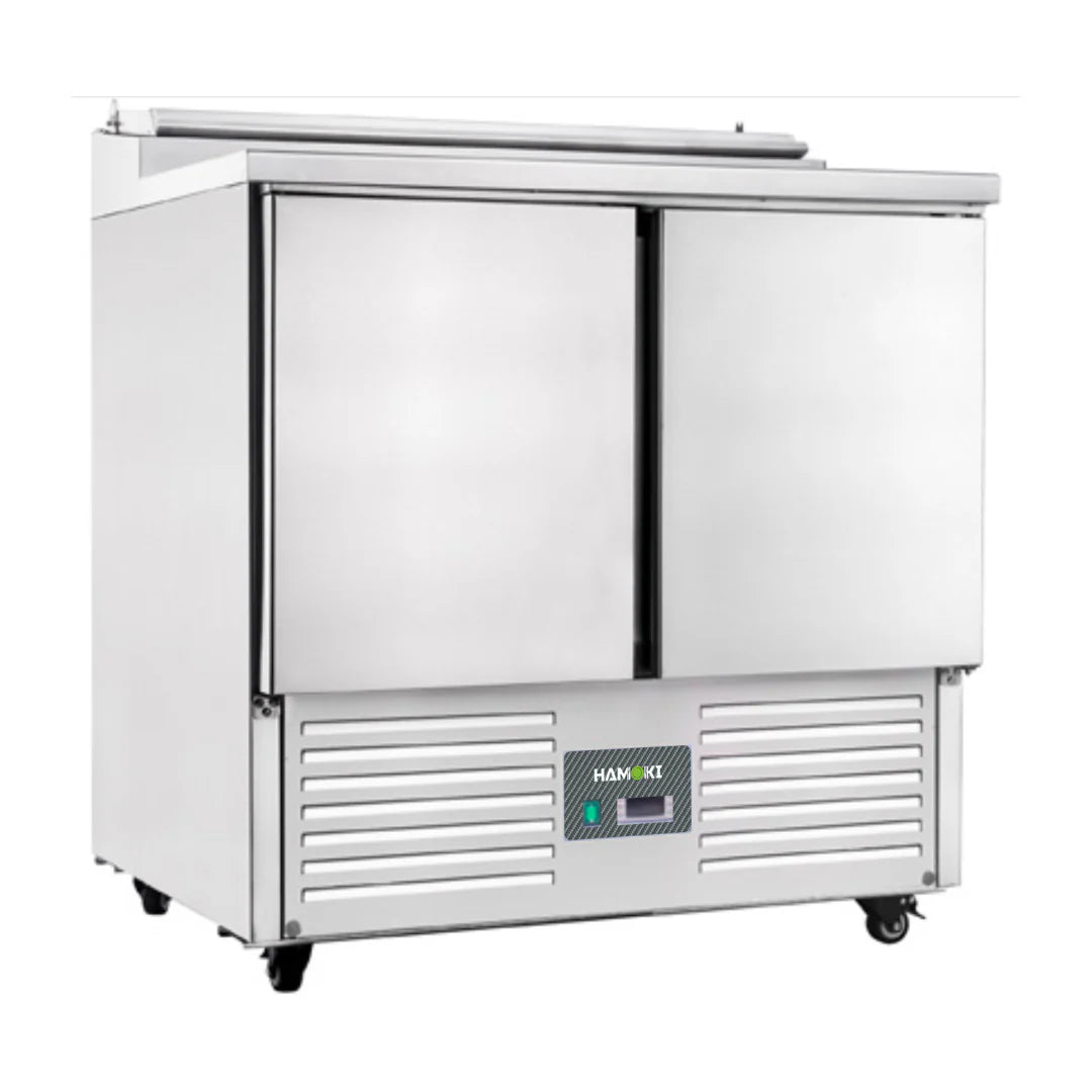 Hamoki 2 Door Refrigerated Salad Prep Counter with Stainless Steel Lid 215 Litre - 221036 Pizza Prep Counters Hamoki   