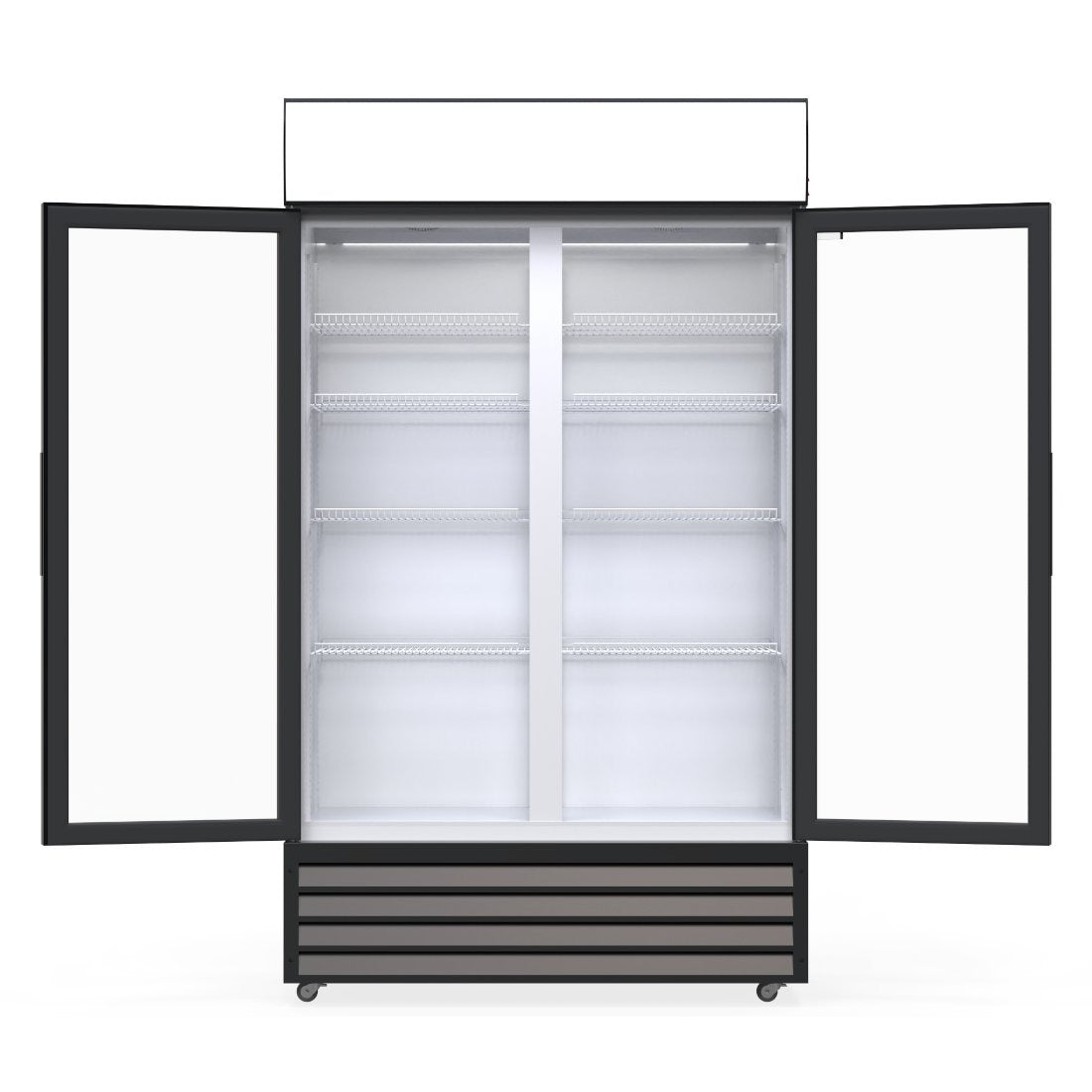 Empire Double Hinged Door Display Cooler with Merchandising Canopy - SS-P688WB-A Upright Double Glass Door Chillers Empire   