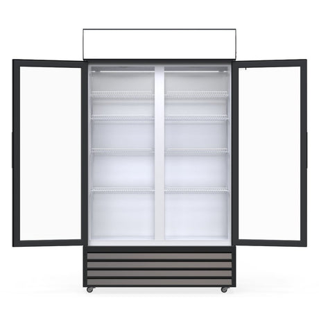 Empire Double Hinged Door Display Cooler with Merchandising Canopy - SS-P688WB-A Upright Double Glass Door Chillers Empire   