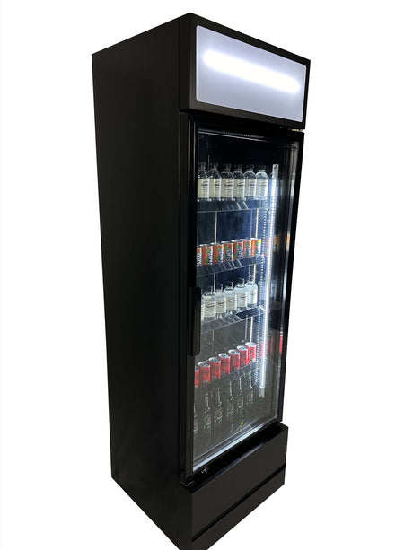 Combisteel Single Hinged Glass Door Bottle Fridge Merchandiser Black 360Ltr - 7455.2104 Upright Single Glass Door Chillers Combisteel   