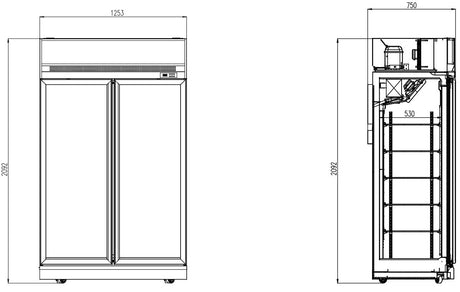 Combisteel Freezer 2 Glass Doors Black Ins-1000F Bl - 7455.2425 Upright Glass Door Freezers Combisteel   