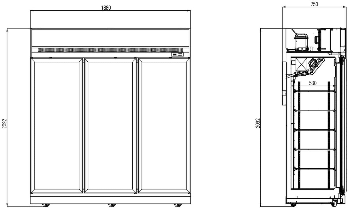 Combisteel Freezer 3 Glass Doors Ins-1530F - 7455.2430 Upright Glass Door Freezers Combisteel   