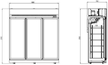 Combisteel Freezer 3 Glass Doors Ins-1530F - 7455.2430 Upright Glass Door Freezers Combisteel   