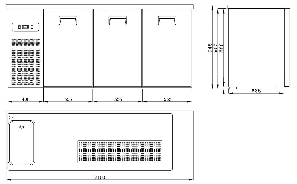 Combisteel Beer Counter 3 Doors 1L - 7489.5335 Bottle Cooler Beer Tap Counters Combisteel   