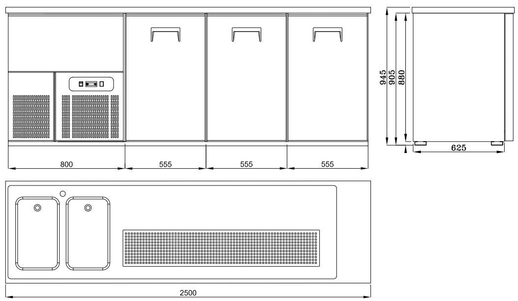 Combisteel Beer Counter 3 Doors 2L - 7489.5345 Bottle Cooler Beer Tap Counters Combisteel   