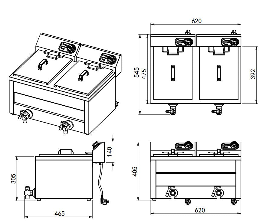 Combisteel Electric Counter Fryer 2X8L 2X3Kw - 7518.0205 Countertop Electric Fryers Combisteel   