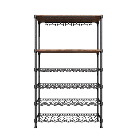 Empire 6 Tier Wire Wine Bottle Rack With Glass Holder and Shelf Black / Dark Wood 54 Bottle Capacity- EMP-WGRACK Chrome Wire Shelving and Racking Empire   