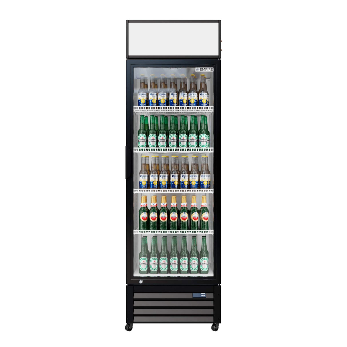 Empire Single Door Display Cooler Fridge with Merchandising Canopy 375 Litre - CL-370 Upright Double Glass Door Chillers Empire