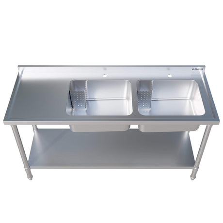 Empire Stainless Steel Double Bowl Sink 1600mm Wide Left Hand Drainer - EMP-SSWTS-1600L Single Bowl Sinks Empire   