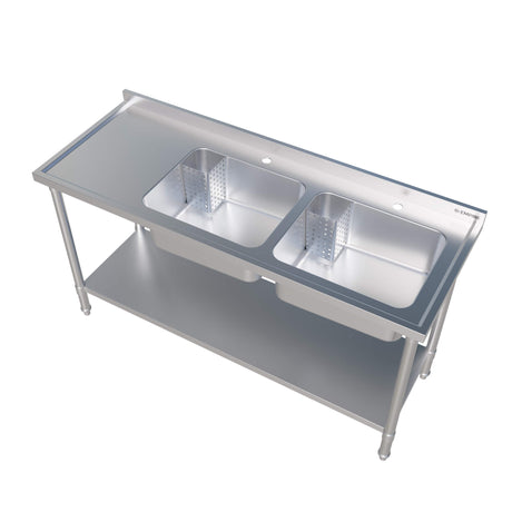 Empire Stainless Steel Double Bowl Sink 1600mm Wide Left Hand Drainer - EMP-SSWTS-1600L Single Bowl Sinks Empire   