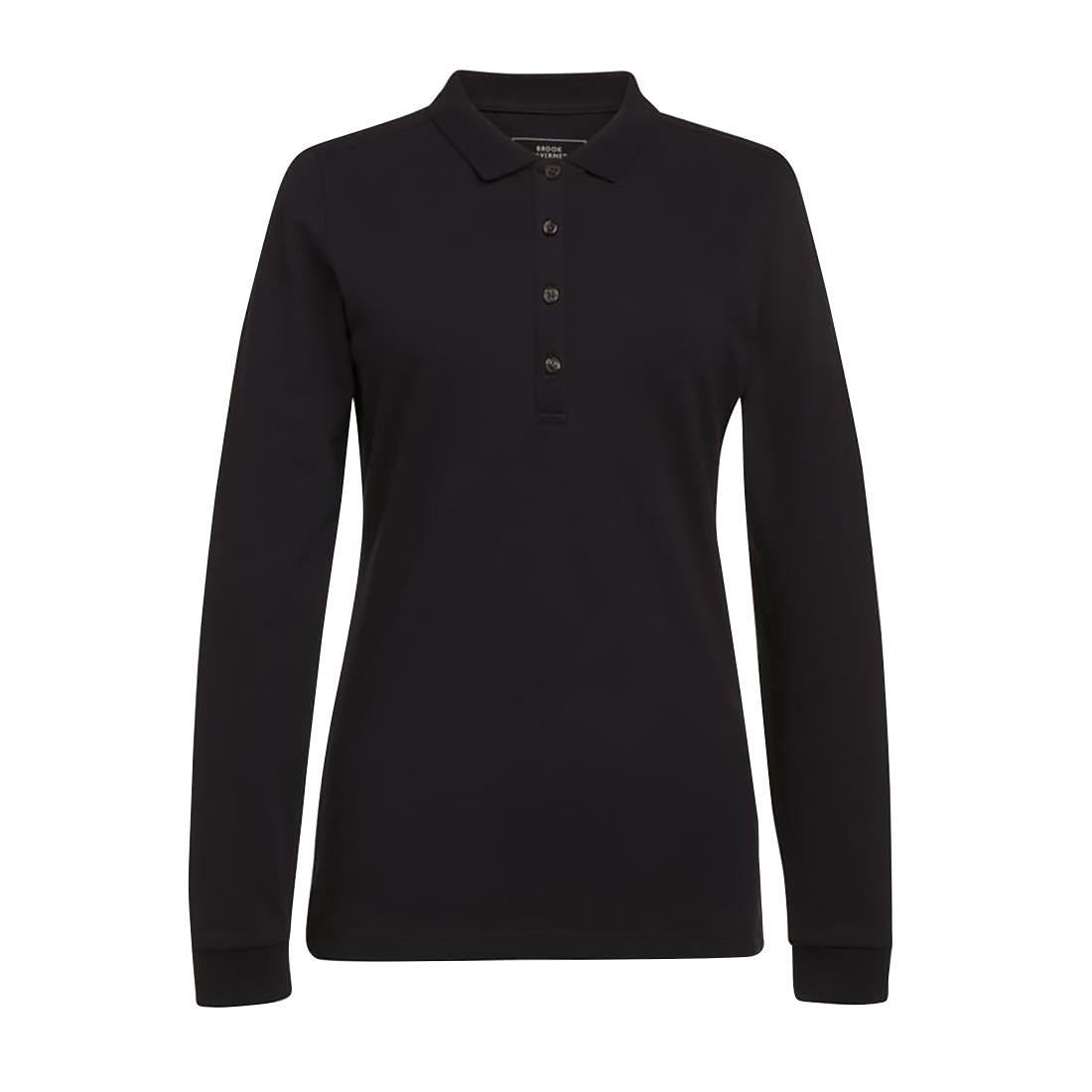 Brook Taverner Anna Womens Long Sleeve Polo Shirt Black Size M - BA009-M Polo Shirts Brook Taverner   