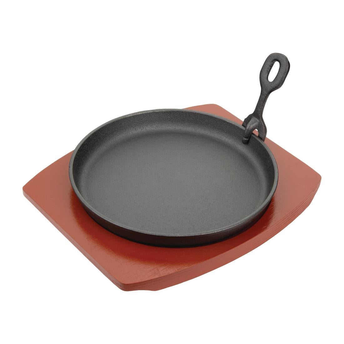 Olympia Cast Iron Round Sizzler with Wooden Stand 22cm - CC311 Cast Iron Cookware Olympia