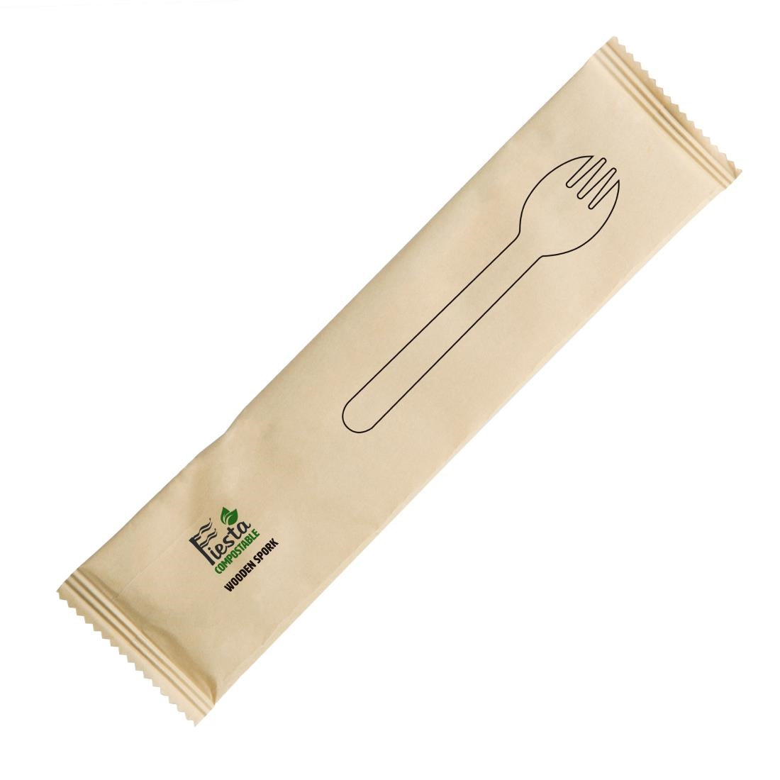 Fiesta Compostable Individually Wrapped Wooden Sporks (Pack of 500) - CH086 Disposable Cutlery Fiesta   