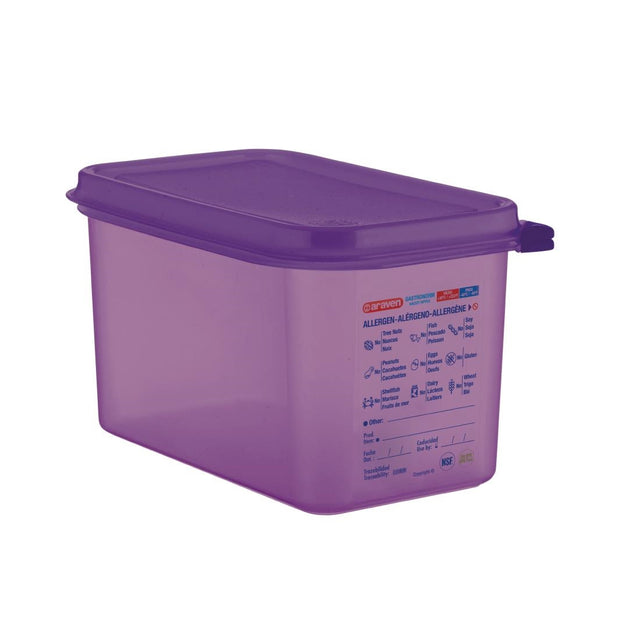 Araven Allergen Polypropylene 1/4 Gastronorm Food Storage Container Purple 4.3L - CM787  Araven   