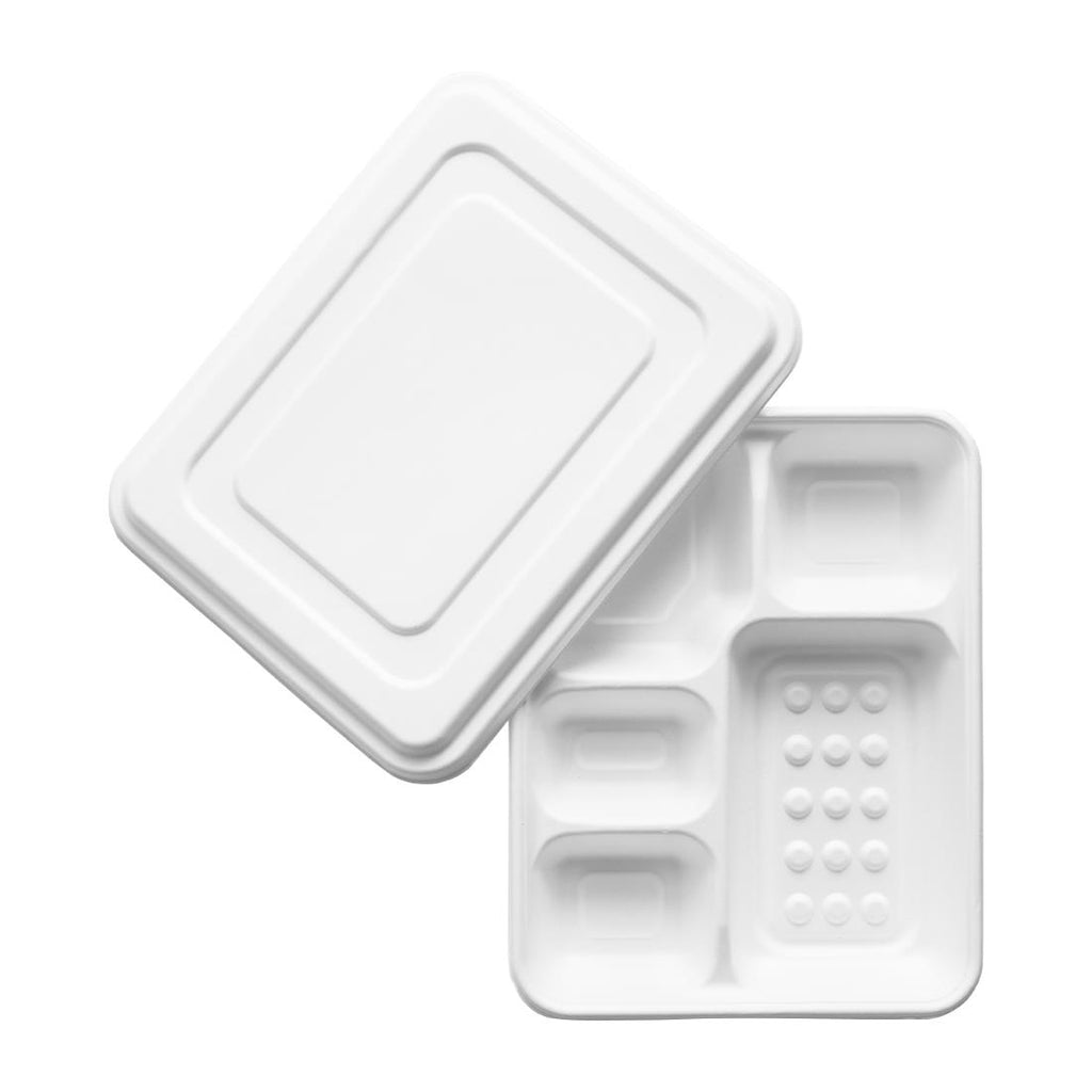 Vegware 5 Compartment Bagasse Meal Trays with Lid (Pack of 200) - CU546 Takeaway Food Containers Vegware   