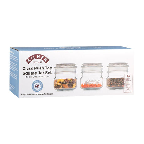 Kilner Square Push Top Jars 250ml (Pack 3) - DX953  Kilner   