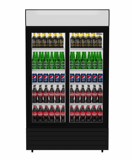 Empire Premium Double Sliding Door Display Cooler with Merchandising Canopy - SS-P688WB-B-EE Upright Double Glass Door Chillers Empire   