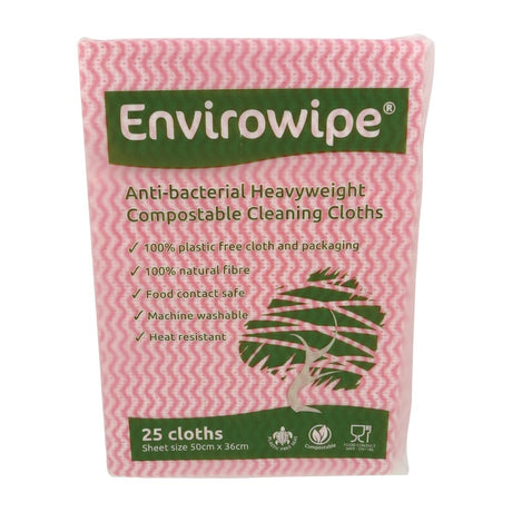 EcoTech Envirowipe Antibacterial Compostable Cleaning Cloths Red (25 Pack) - FA209  EcoTech   