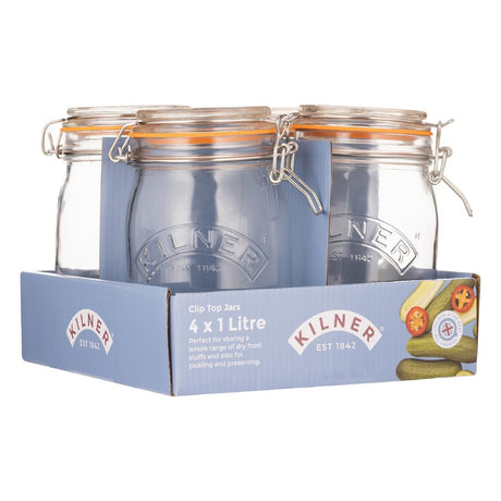 Kilner Clip Top Round Preserve Jar 1000ml (Pack of 4) - FE738  Kilner   