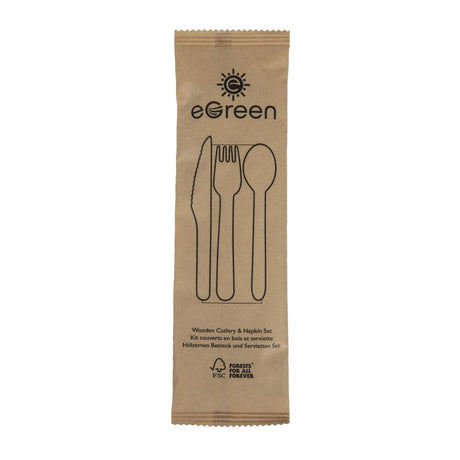 eGreen Individually Kraft Wrapped 4-in-1 Wooden Cutlery Set (Pack of 250) - FS168 Disposable Cutlery eGreen   