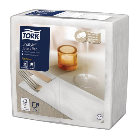 Tork Premium LinStyle Cutlery Napkins White (Pack of 12 x 50) - FS375 Paper Napkins Tork   