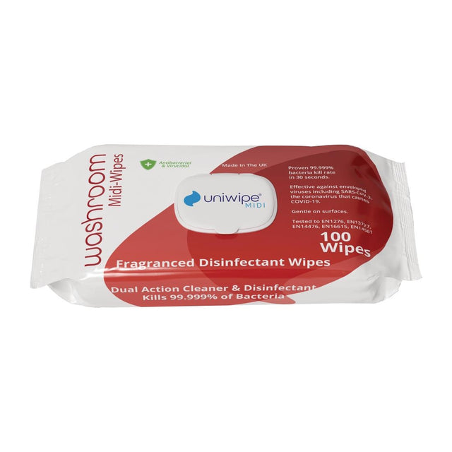 Uniwipe Washroom Sanitising  Midi-Wipes (Pack 100) - FS702  Uniwipe   