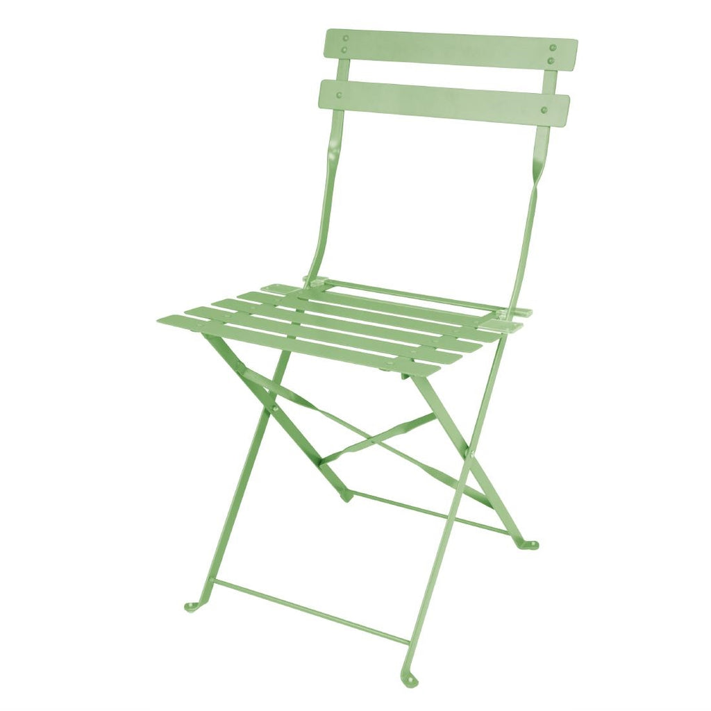 Bolero Perth Light Green Pavement Style Steel Folding Chairs (Pack of 2) - FT270 Metal Dining Chairs Bolero   