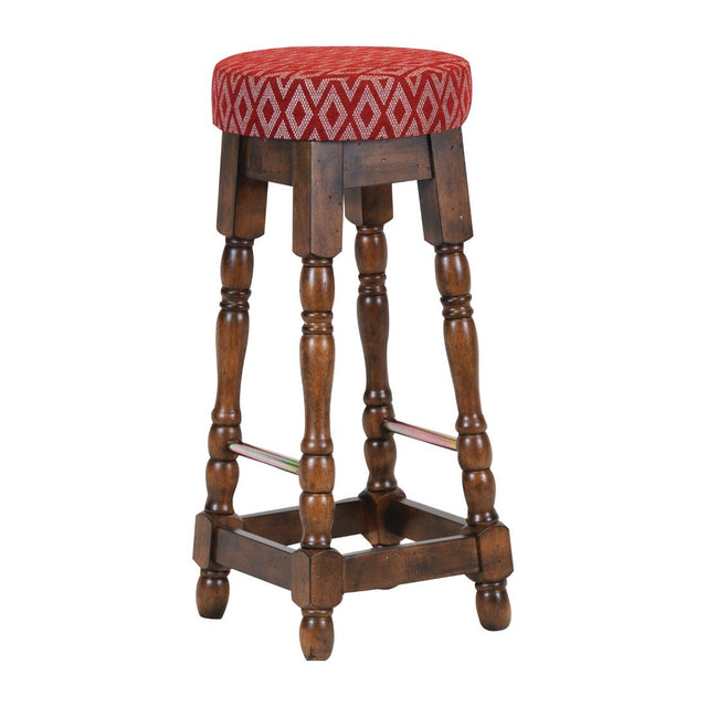 Classic Rubber Wood High Bar Stool with Red Diamond Seat (Pack of 2) - FT400 Faux Leather Bar Stools Everyday   