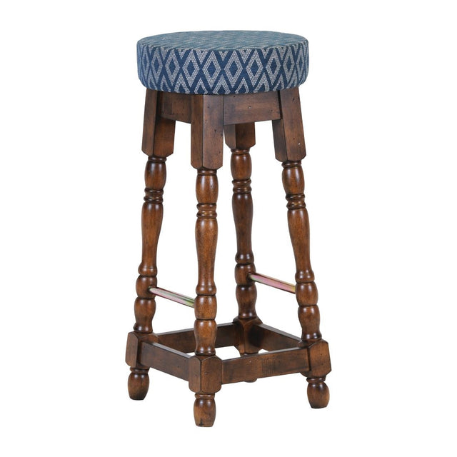 Classic Rubber Wood High Bar Stool with Blue Diamond Seat (Pack of 2) - FT402 Faux Leather Bar Stools Everyday   