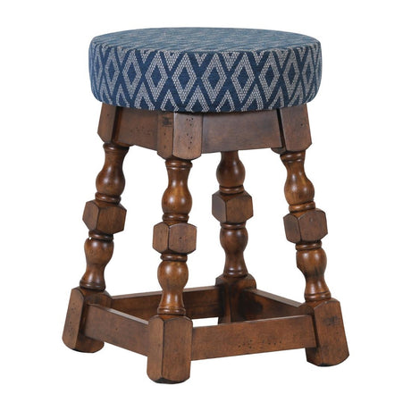 Classic Rubber Wood Low Bar Stool with Blue Diamond Seat (Pack of 2) - FT406 Faux Leather Bar Stools Everyday   