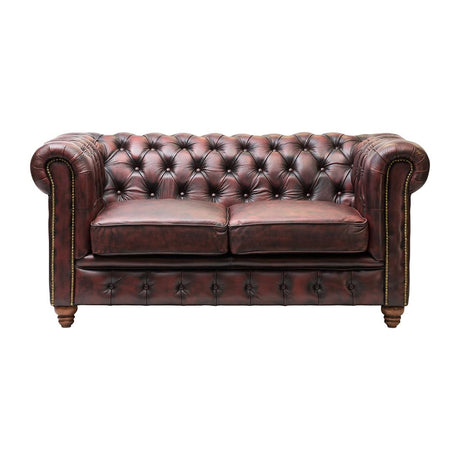 Chesterfield Leather Two-Seater Sofa Antique Red - FT438 Upholstered Dining Chairs Everyday   