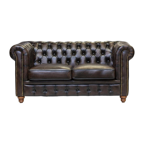 Chesterfield Leather Two-Seater Sofa Antique Brown - FT439 Upholstered Dining Chairs Everyday   