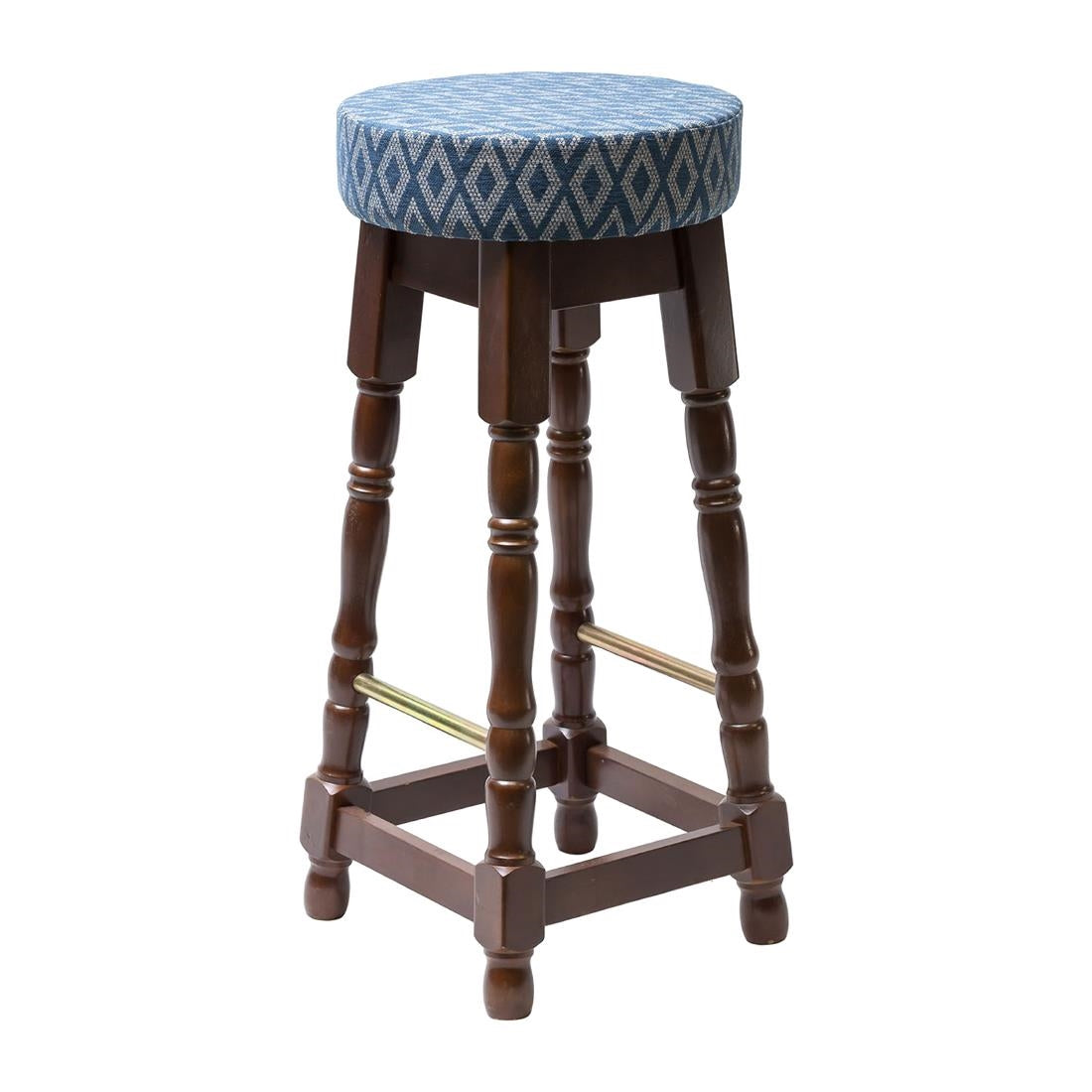 Classic Dark Wood High Bar Stool with Blue Diamond Seat (Pack of 2) - FT457 Faux Leather Bar Stools Everyday   