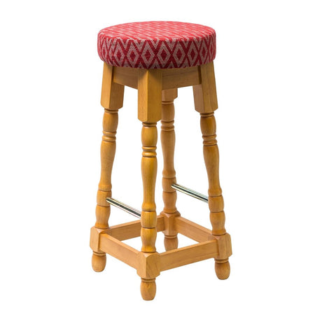 Classic Soft Oak High Bar Stool with Red Diamond Seat (Pack of 2) - FT459 Faux Leather Bar Stools Everyday   