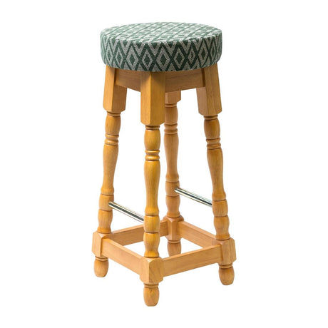 Classic Soft Oak High Bar Stool with Green Diamond Seat (Pack of 2) - FT462 Faux Leather Bar Stools Everyday   