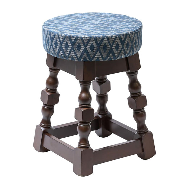 Classic Dark Wood Low Bar Stool with Blue Diamond Seat (Pack of 2) - FT465 Faux Leather Bar Stools Everyday   