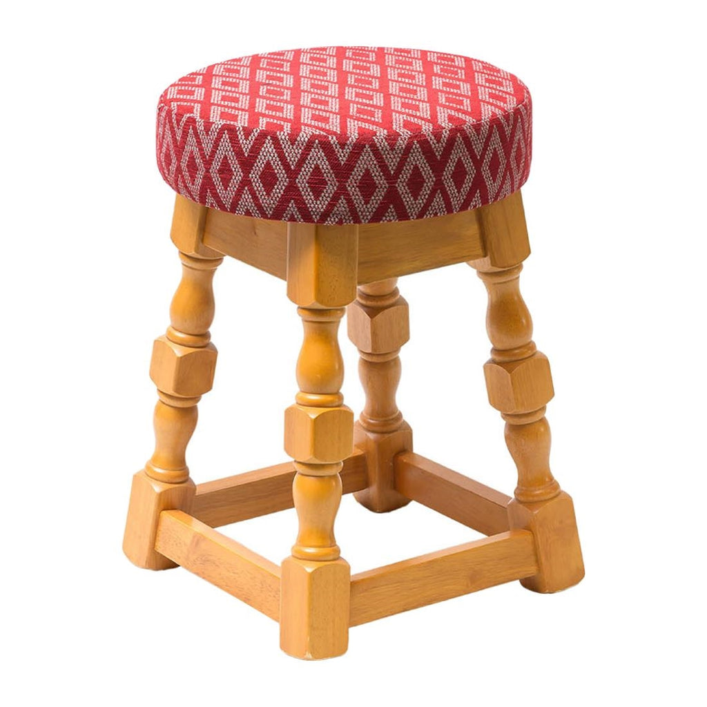 Classic Soft Oak Low Bar Stool with Red Diamond Seat (Pack of 2) - FT467 Faux Leather Bar Stools Everyday   