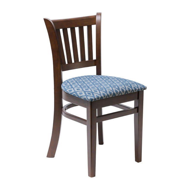 Manhattan Dark Walnut Dining Chair with Blue Diamond Padded Seat (Pack of 2) - FT473 Upholstered Dining Chairs Everyday   