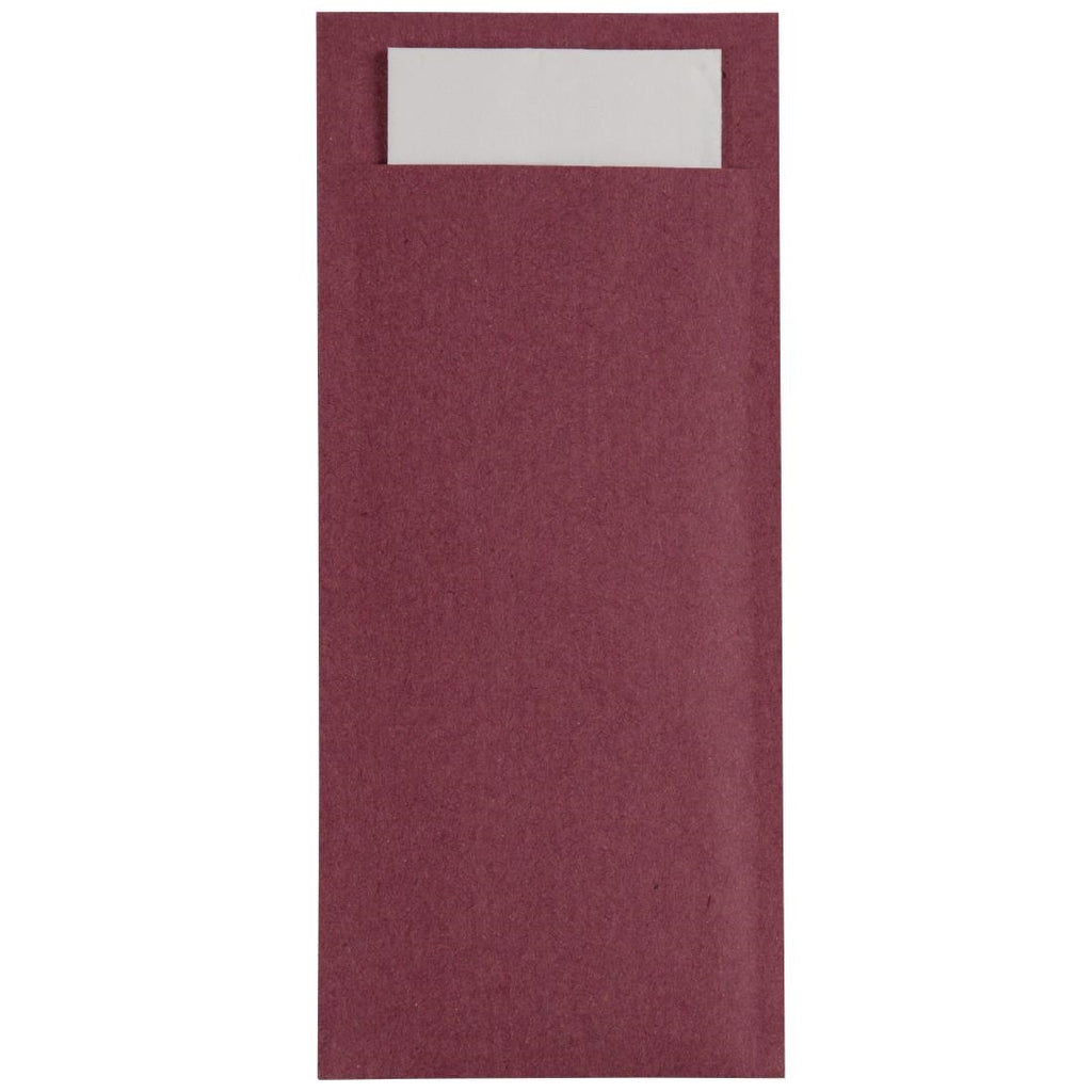 Europochette Burgundy Cutlery Pouch with White Napkin (Pack of 500) - CK234 Napkin Dispenser & Accessories Europochette   