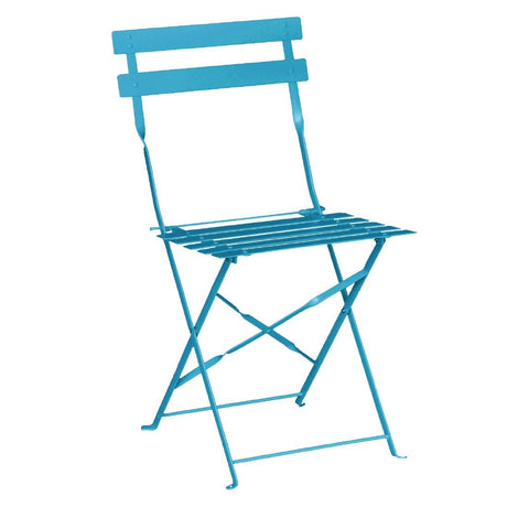 Bolero Perth Blue Pavement Style Steel Folding Chairs (Pack of 2) - GK982 Metal Dining Chairs Bolero   