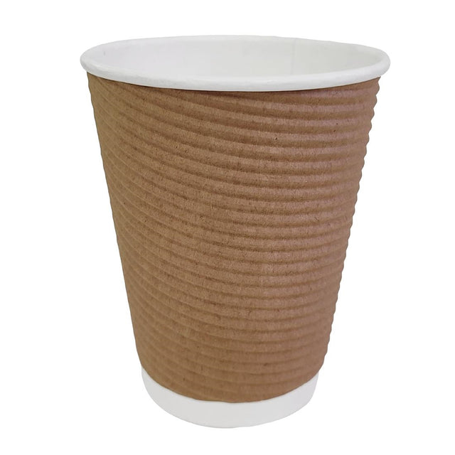 Fiesta Recyclable Coffee Cups Ripple Wall Kraft 340ml / 12oz (Pack of 500) - GP444 Disposable Cups Fiesta   