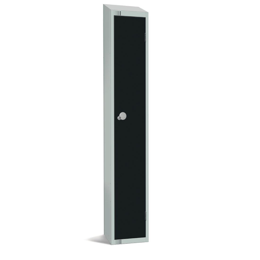 Elite Single Door Camlock Locker with Sloping Top Black - GR684-CS Steel Lockers 450mm Deep Elite Lockers   