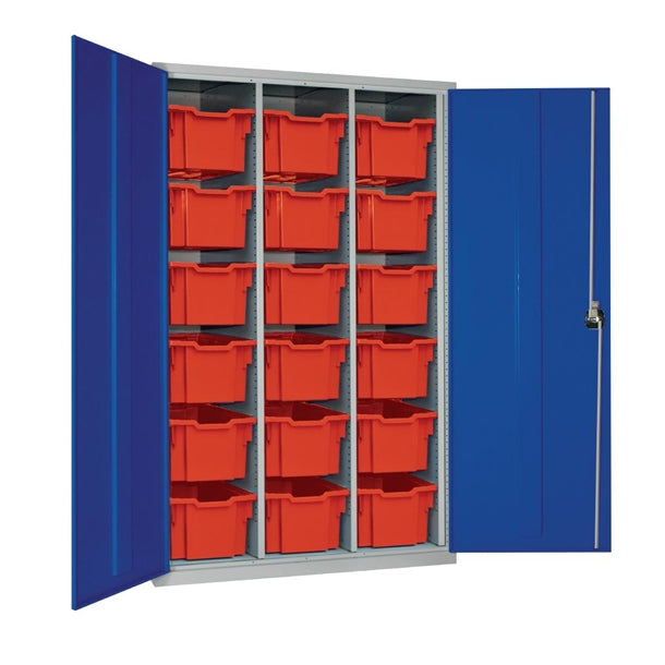 18 Tray High-Capacity Storage Cupboard - Blue with Red Trays - HR692 Lockable Cupboards Elite Lockers   