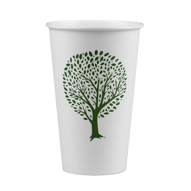 Vegware Green Tree White Hot Cups 16oz 89-Series (Pack of 1000) - HX491 Disposable Cups Vegware   