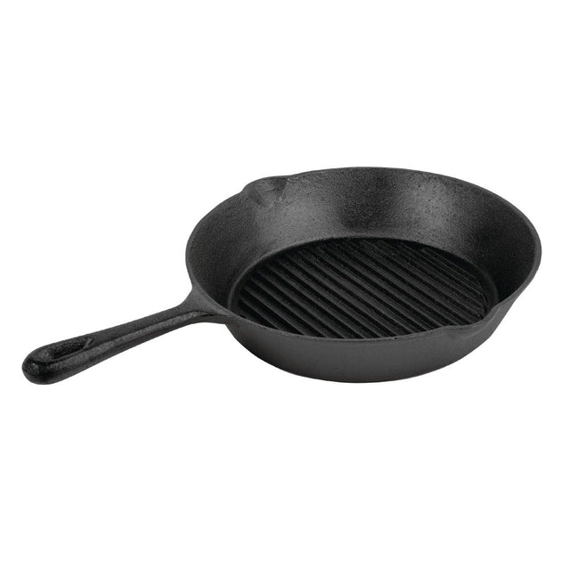 Vogue Round Cast Iron Ribbed Skillet Pan 26cm - M652 Cast Iron Cookware Vogue