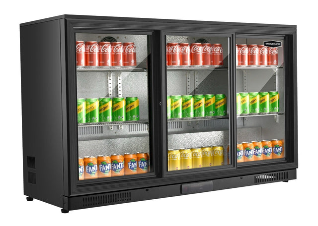 Sterling Pro SP3BC-BK/BS Black Triple Door Sliding Bottle Cooler 300 Ltrs / 274 Bottles Triple Door Bottle Coolers Sterling Pro   