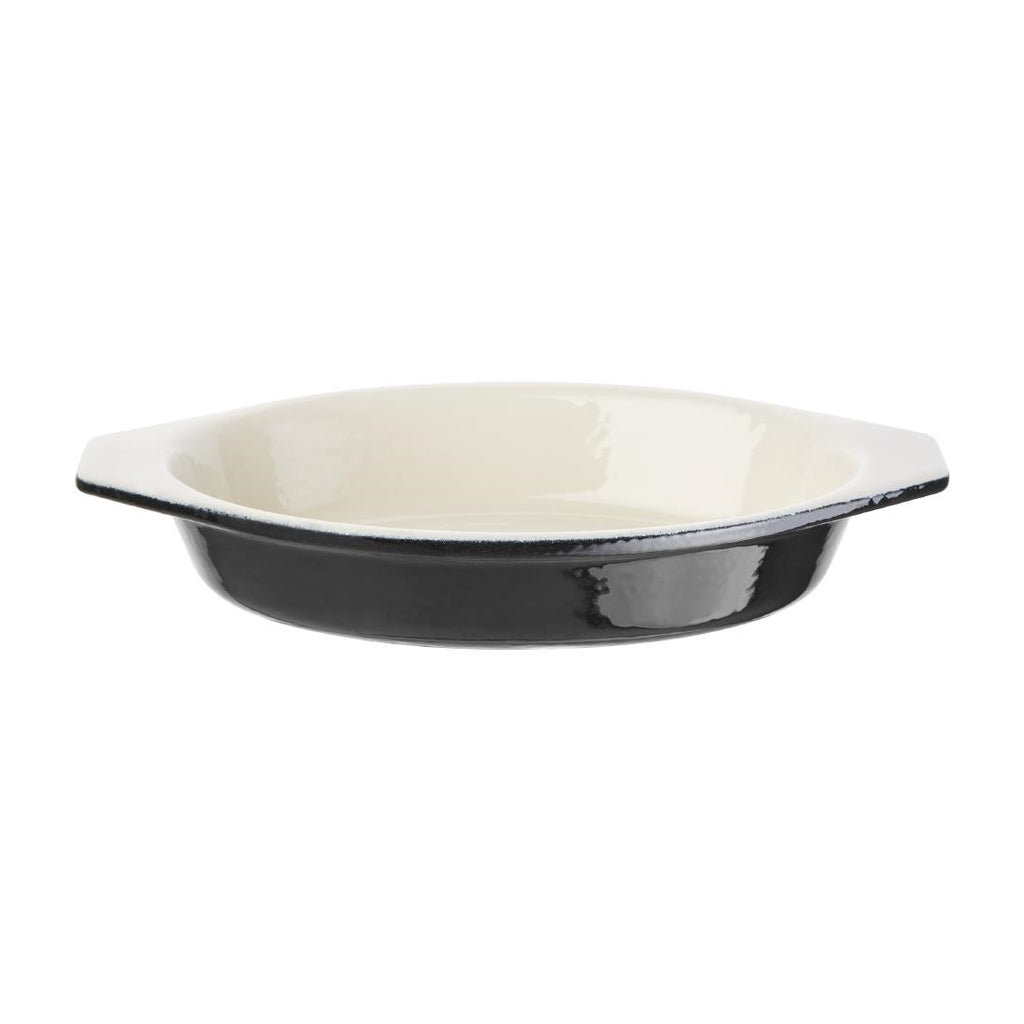 Vogue Black Cast Iron Oval Gratin Dish 650ml - U563 Cast Iron Cookware Vogue