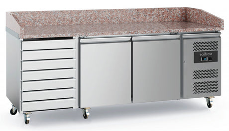 Combisteel 2 Door Pizza Prep Counter With Granite Top & 7 Dough Drawers - 7950.5150 Pizza Prep Counters - 2 Door Combisteel   