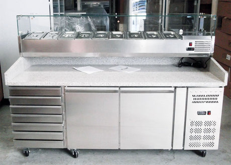 Combisteel 2 Door Pizza Prep Counter With Granite Top & 7 Dough Drawers - 7950.5150 Pizza Prep Counters - 2 Door Combisteel   